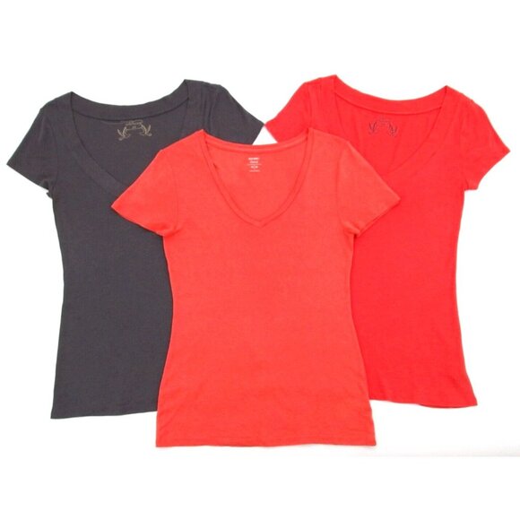 Old Navy Tops - Old Navy Fitted Tee Bundle M | Orange Coral & Charcoal V-Necks